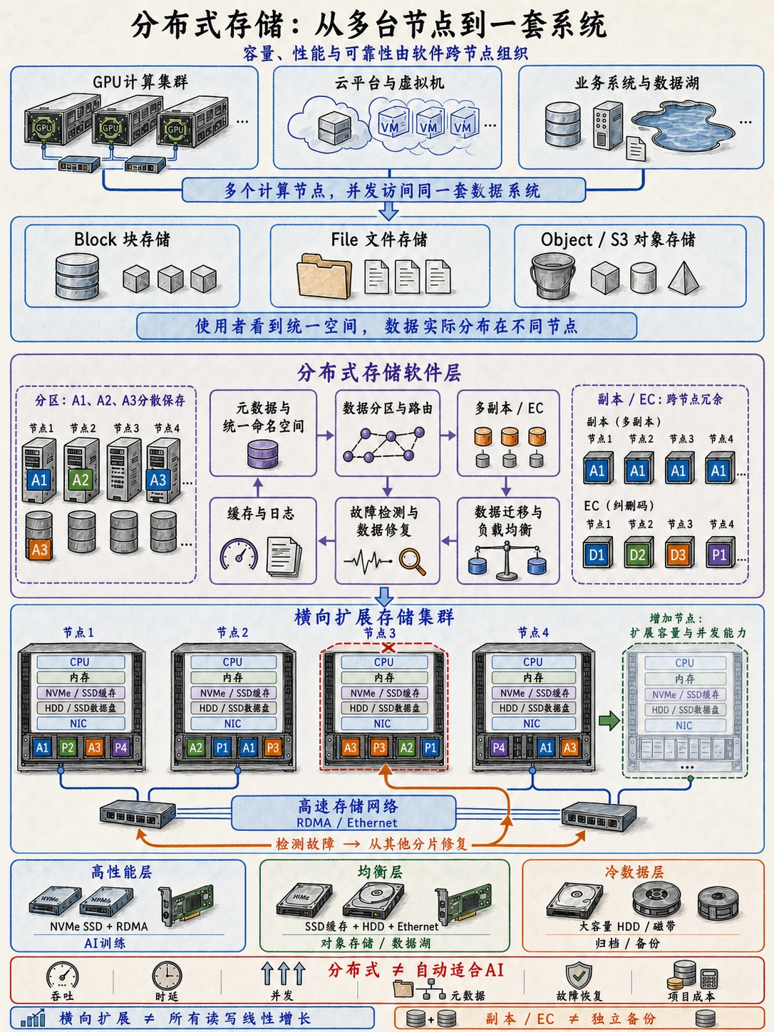 从多台节点组成一套分布式存储系统